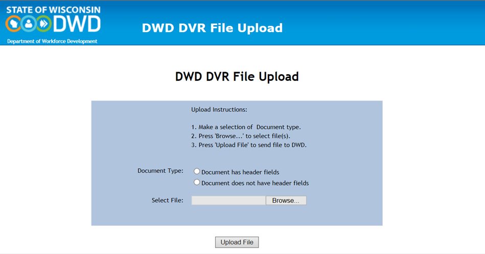 screenshot of DVR File Upload page