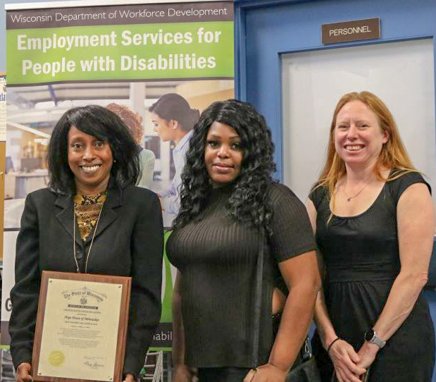 Hope House Resource Director Ebony Walker, Hope House House Manager Georgette Harley, and Hope House Executive Director Wendy Weckler shared congratulations as the homeless shelter and supportive housing provider was honored for its diverse and inclusive hiring practices.