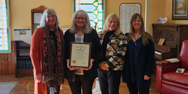 The Fond du Lac County Historical Society was presented with Gov. Tony Evers' Exemplary Employer Award on Monday, Oct. 30, during National Disability Employment Awareness Month. The award is given to employers who demonstrate diverse and inclusive hiring practices. Pictured from left to right: DVR Counselor Kate Bauer; Fond du Lac County Historical Society Events and Operations Manager Gloria Nelson; DVR Business Services Section Chief Patti Johnson; and Laura Breckenridge with Achieve FDL, LLC, a local service provider.