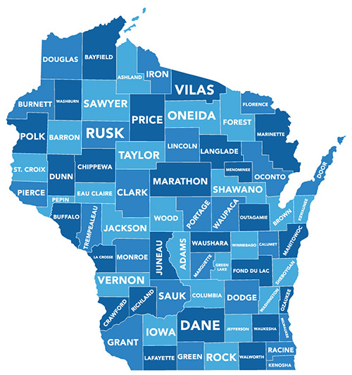 Screenshot of interactive Wisconsin job centers map