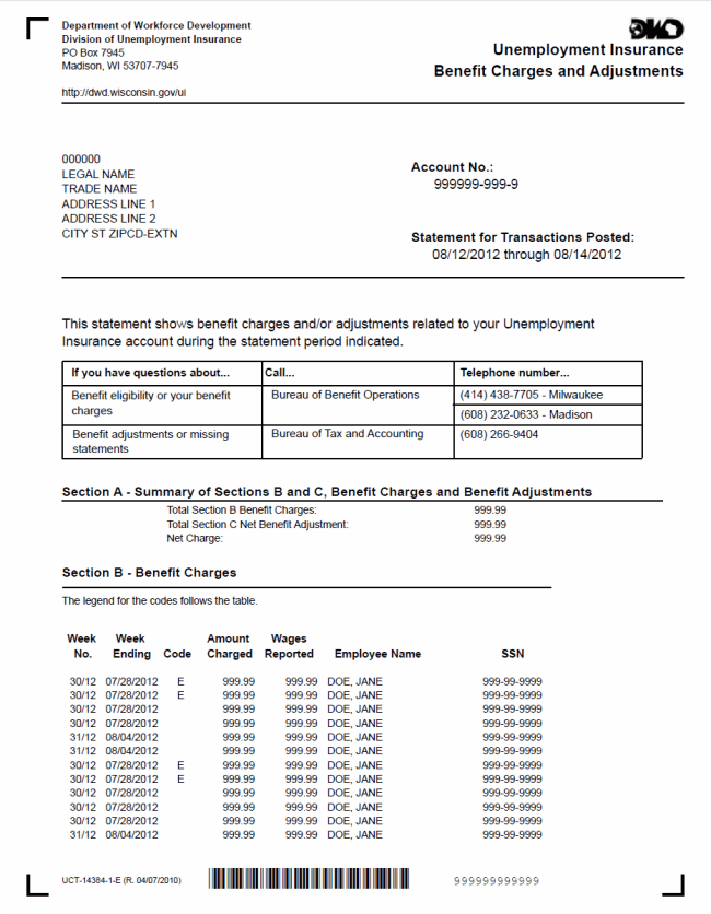 Form Sample UCT-14384-1-E, Page 1