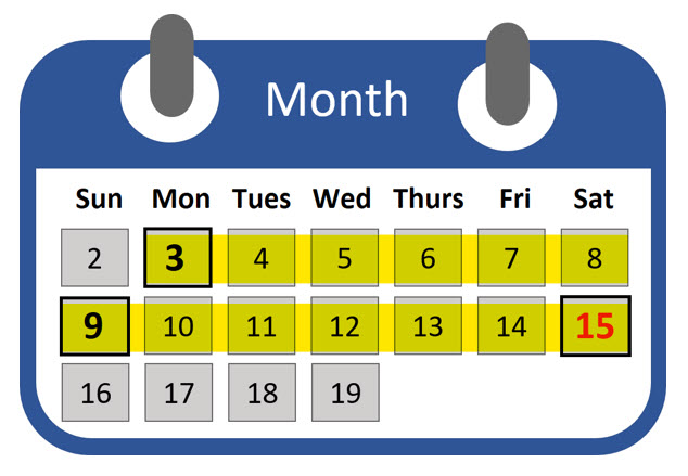 Calendar showing initial claim example