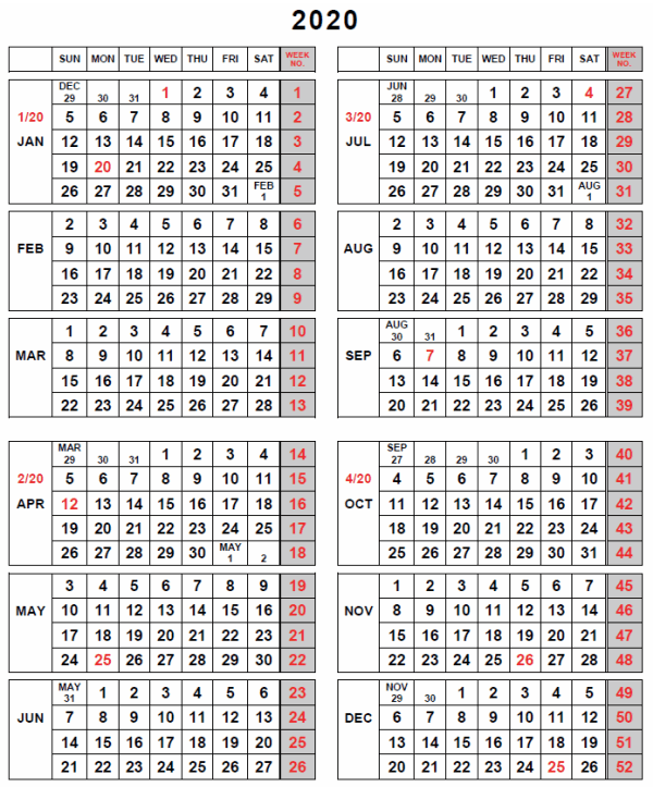 2020 UI Calendar