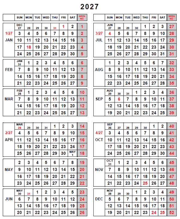 2027 UI Calendar