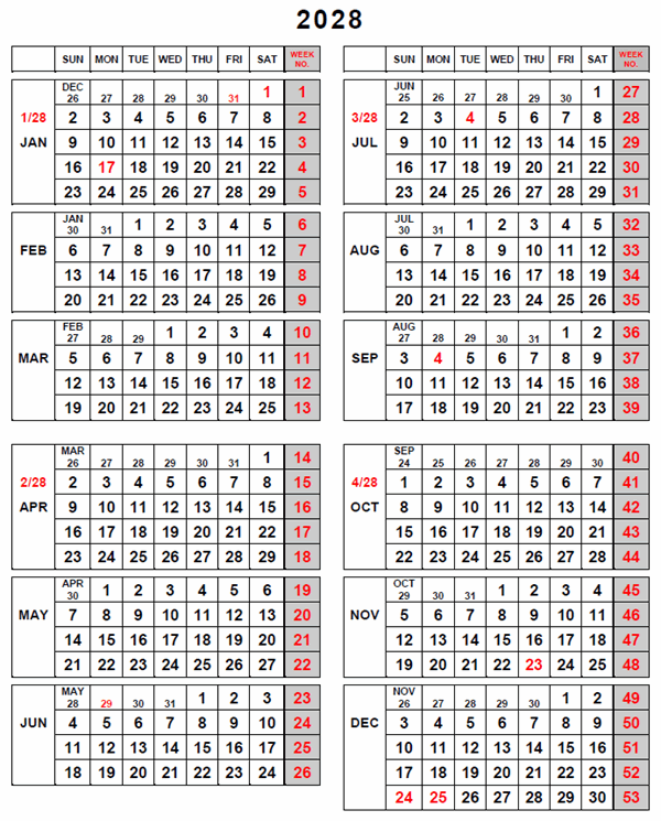 2028 UI Calendar