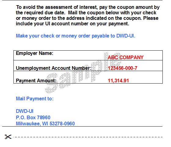 Sample payment coupon filled out
