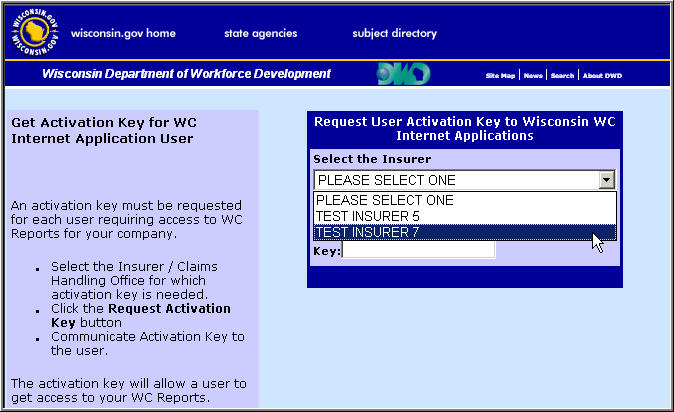 Image of dialog box showing selecting the insurer