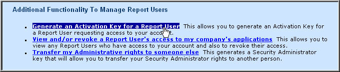 Image of computer screen showing Additional Functionaility to Manage Report Users
